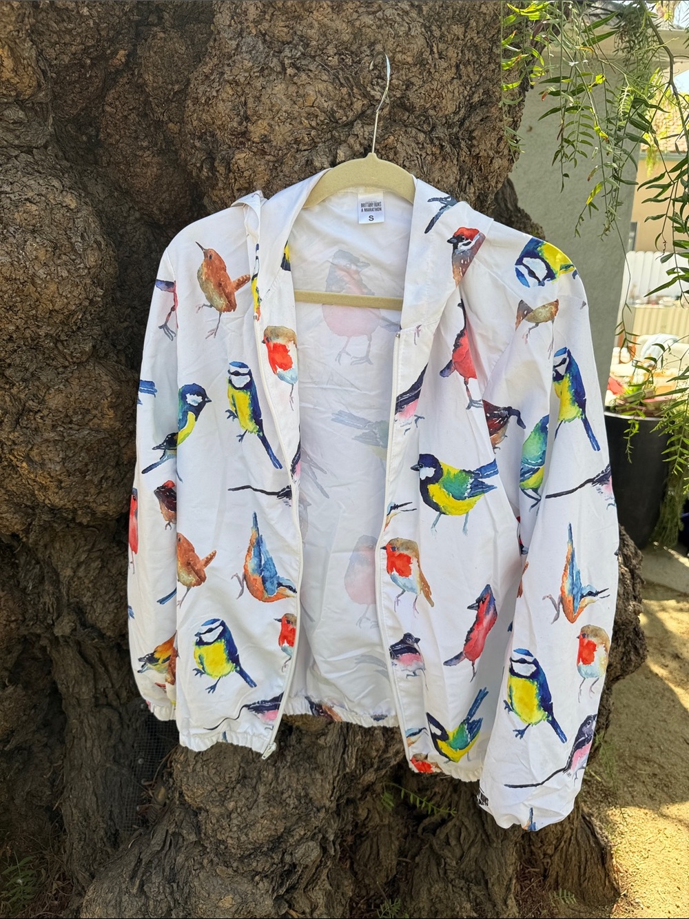 White Bird-Print Lightweight Bomber Jacket